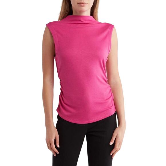 French Connection Wild Rosa Sleeveless Mock Neck Ruched Top Size M NWT - Picture 1 of 6